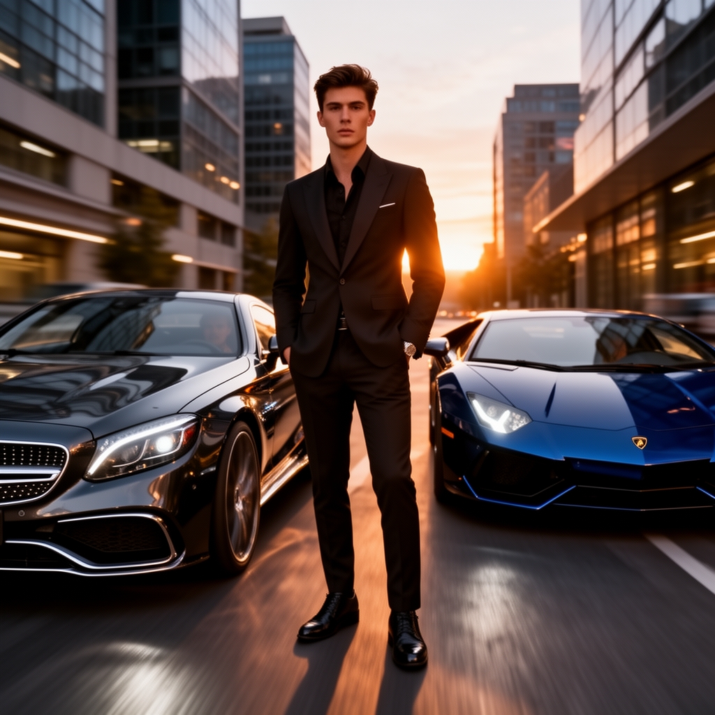 پسری ۲۰ ساله با زیبا خوش تیب با بهترین ماشین خارجی بنز لامبرگینی با سرعت ۵۰۰ به با لا شوتی خارجی لباس شیک مدل بالا5