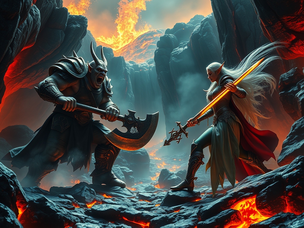 orc commander fighting against elven commander into the underworld 11