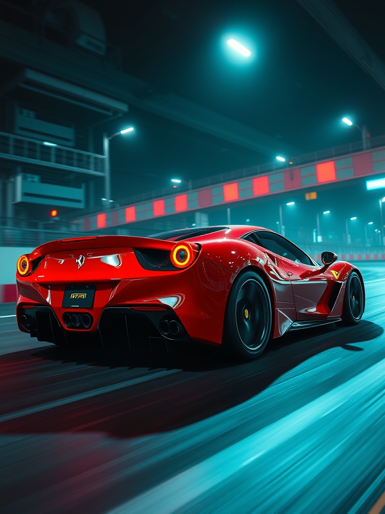 ماشینی از شرکت فراری فول اسپرت در شبی در پیست غیر قانونی در حال در حال حرکت با سرعت بسیار بالا 3