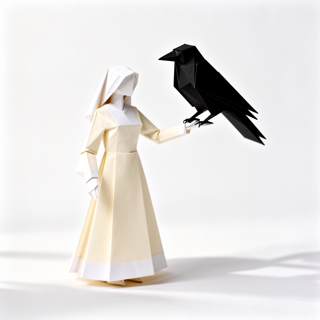 زن و کلاغ 
رنگ کرم سیاه وسفید0