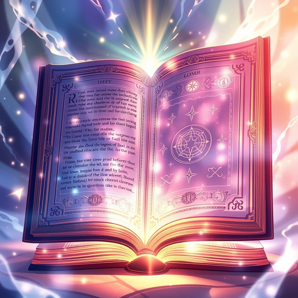 یک کتاب فانتزی با صفحاتی از جنس نور، که هنگام شناور شدن در هوا میدرخشد.17