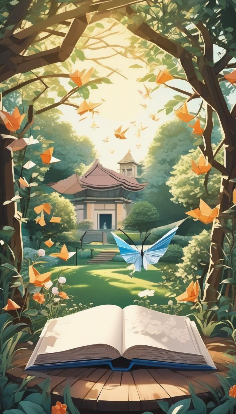 در یک باغ زیبا، یک میز وجود دارد، روی آن میز یک کتاب بزرگ با صفحات باز قرار گرفته.
از وسط صفحات این کتاب نوری اسرار آمیز خارج میشود.9