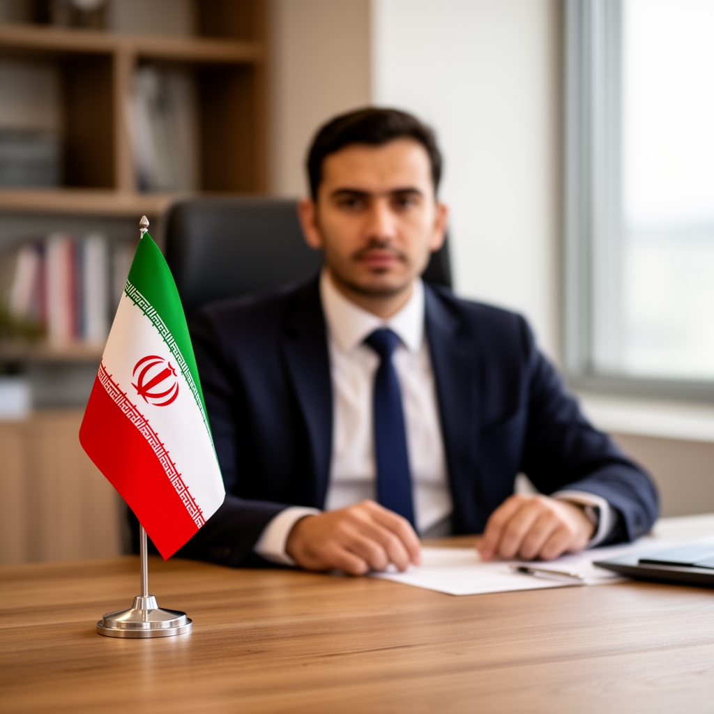 عکس کارمندی پشت میز با پرچم ایران0