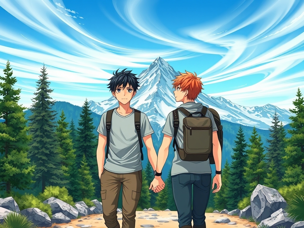 عکس دوتا رفیق صمیمی مرد جوان که دست هم رو گرفتن و دارن به سمت کوه میرن 4