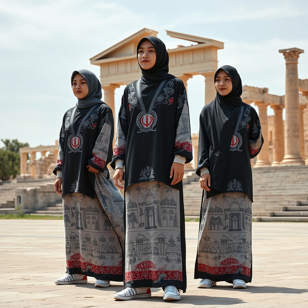لباس مردم ایران برای المپیک با نقش تخت جمشید و سی و سه پل و دیگر جاهای تاریخی ایران4