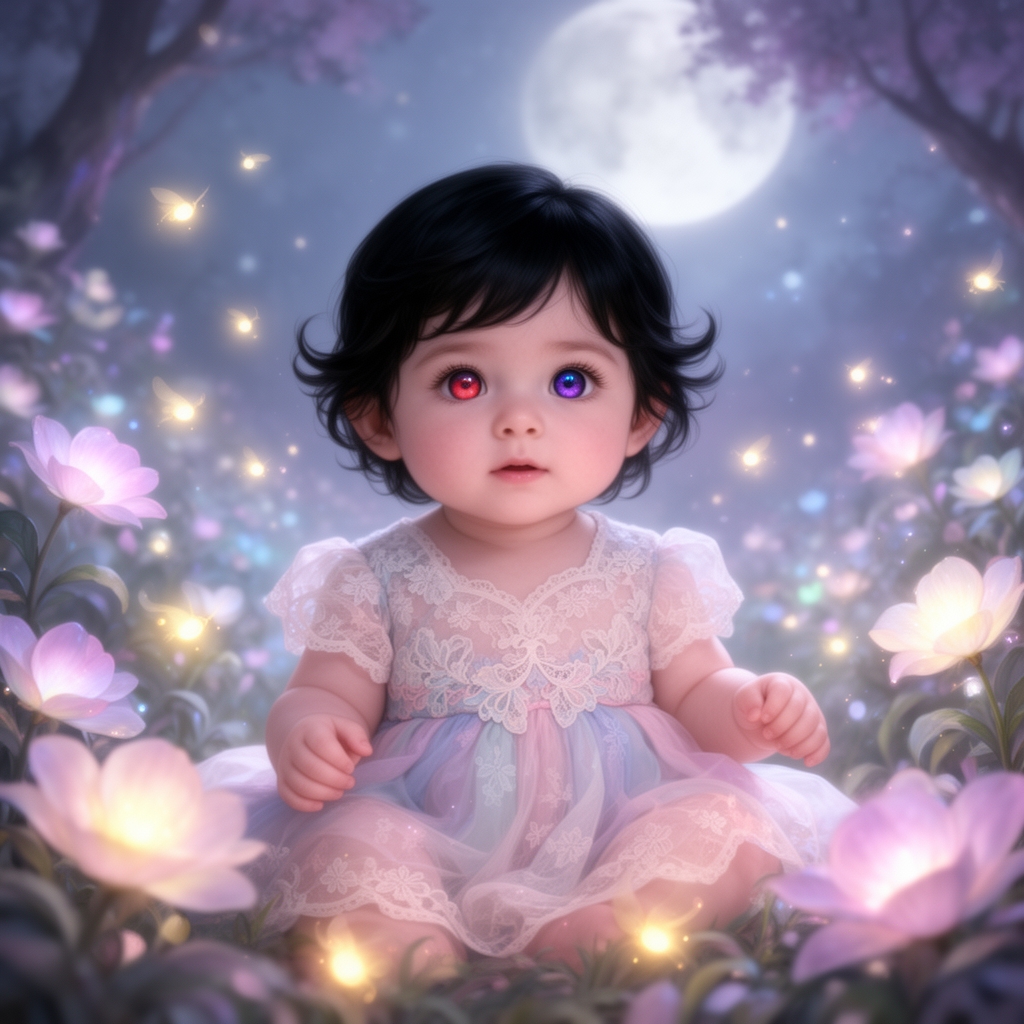 یک نینی خوشگل چشم رنگی دختر موهای ساف به رنگ سیاه سه ماهه 4