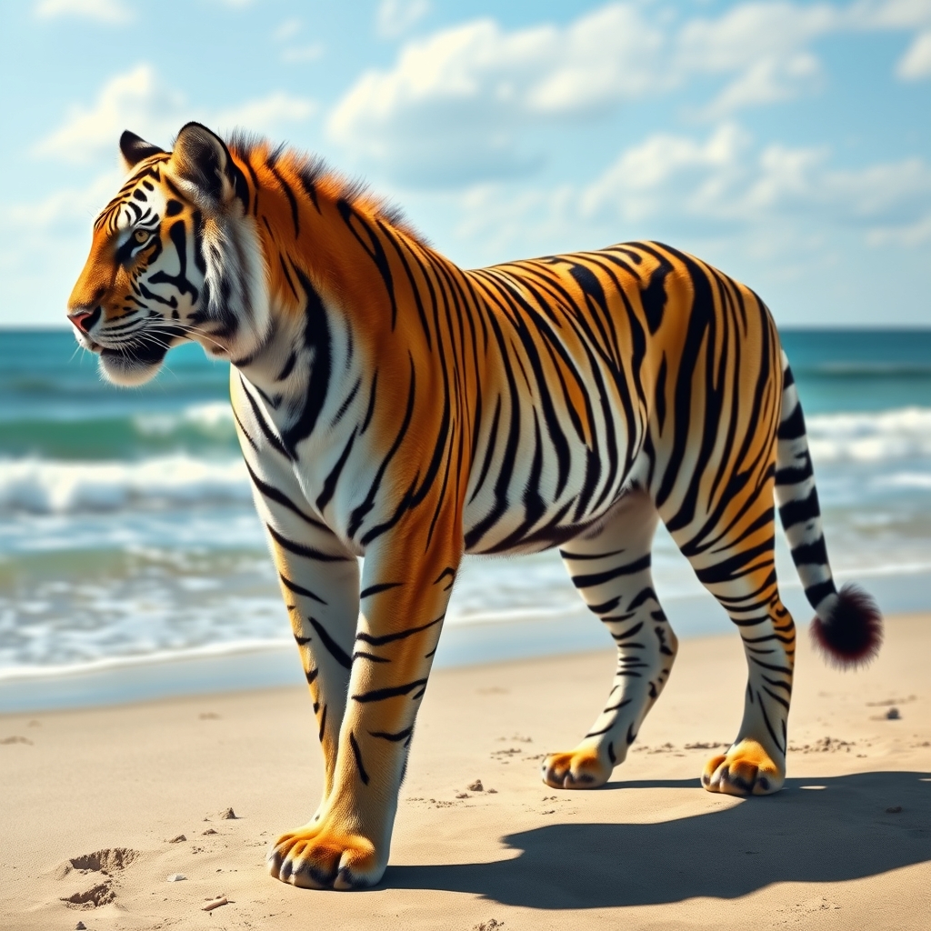 مخلوط ببر با گورخر  و پشتش ساحل با جزعیات0