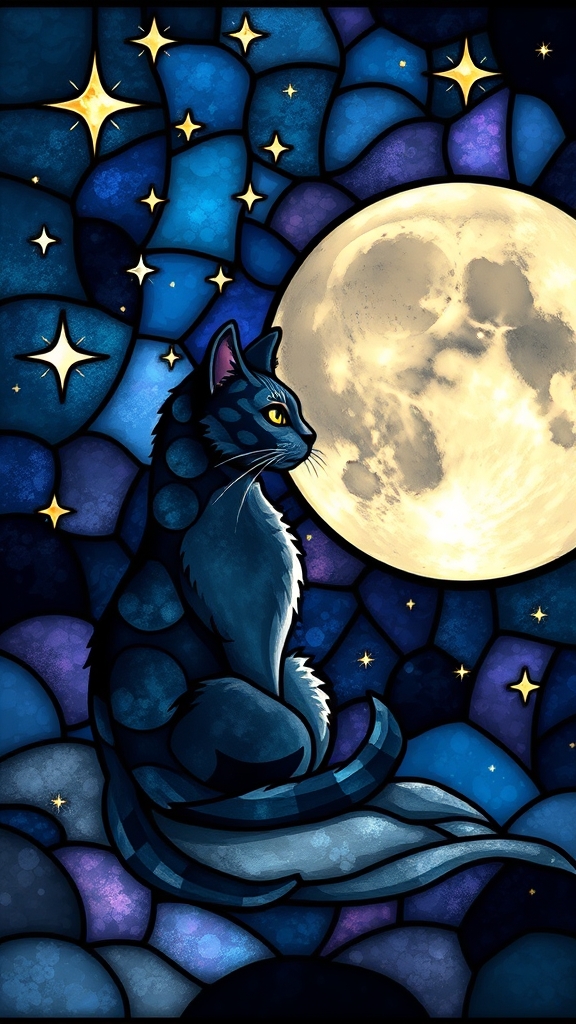 طرح ویترای یک ماه کامل و یک گربه اطراف آن 12