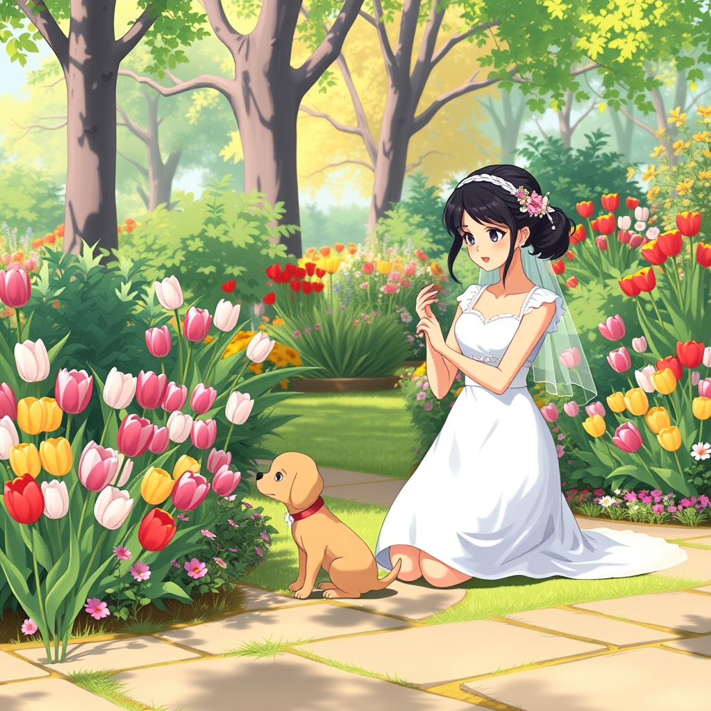 👰🏼♀️🧎➡️🐶🌳🌱🌷💐10