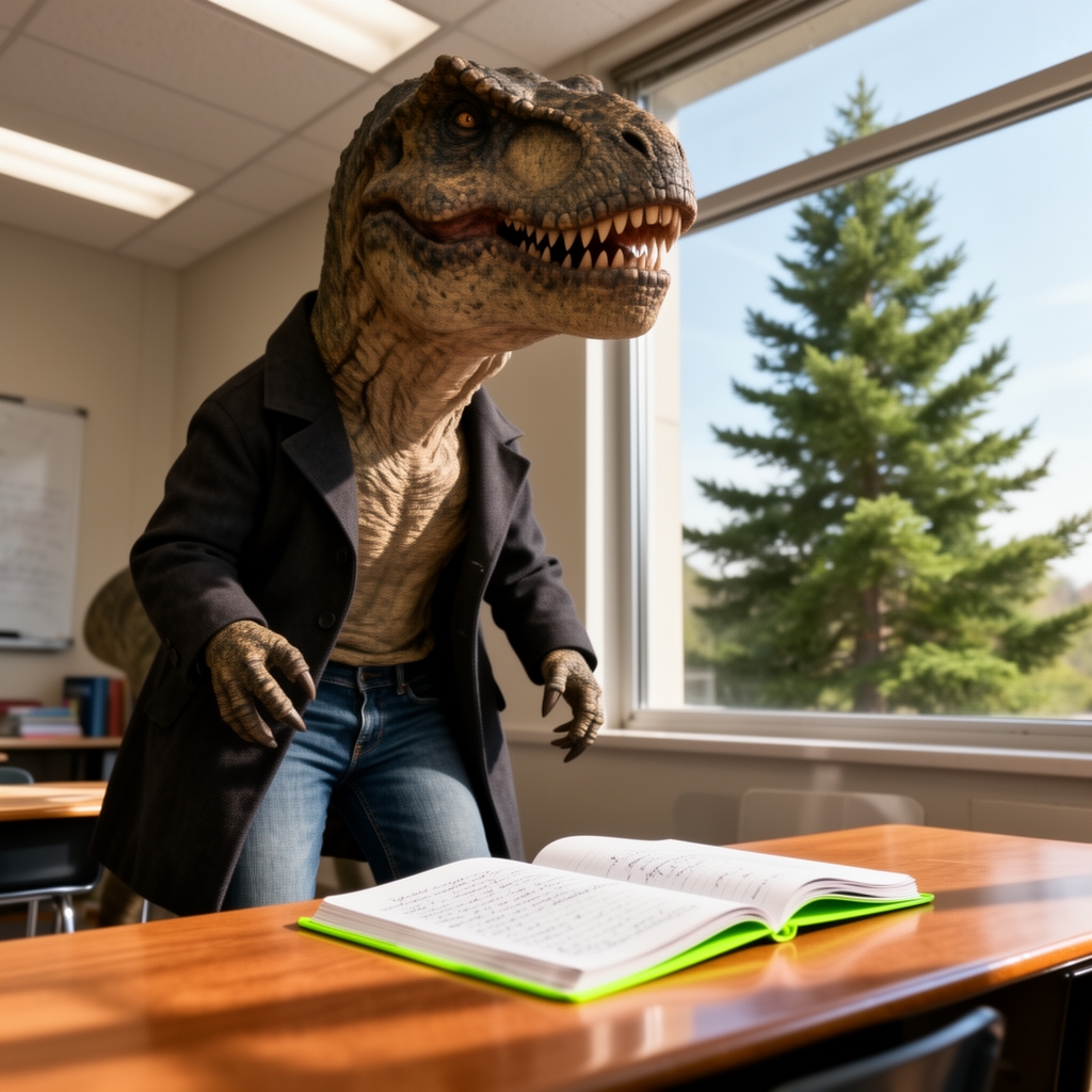  یک عکس بی نهایت واقع گرایانه از🦖 با🧥👖در 🏫📔🌲2