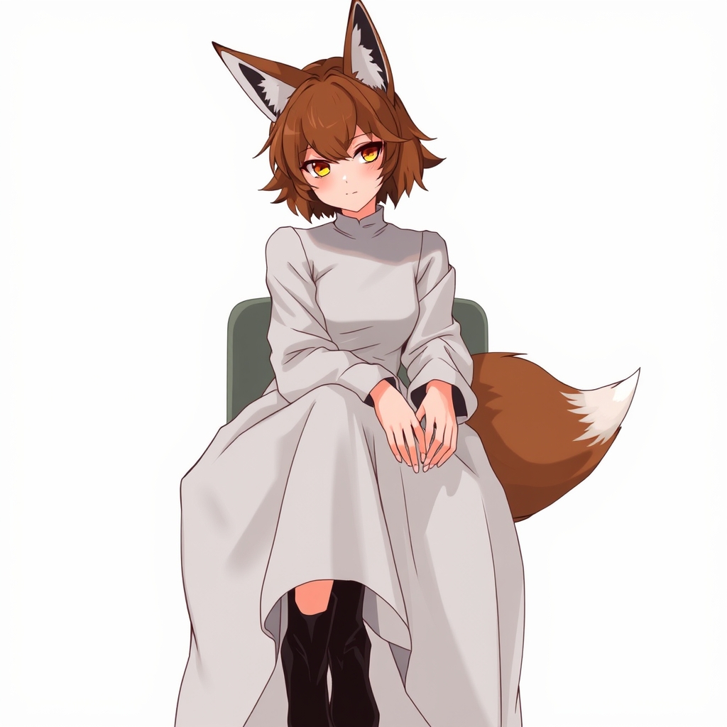 یه دختر خفن بی حاشیه که موهاش کوتاه حالت دار قهوهای هست و با چشمانی قهوهای روی یه
صندلی به صورت گنگ نشسته و گوش روباهی و دم روباه داره استایلشم خودت درست کن به قول کرولی همه کاراتو با استایل انجام بده19