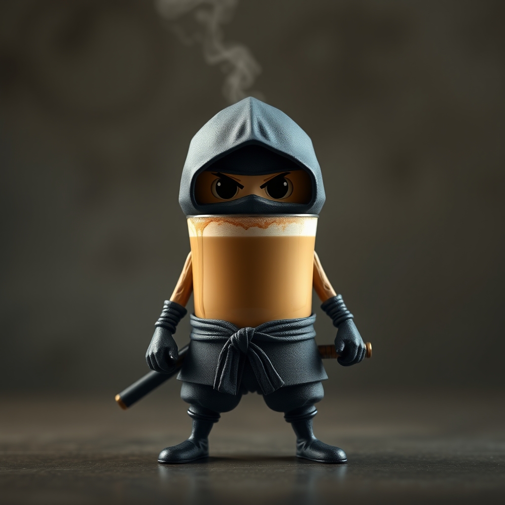🗡☕️🗡 یه کاپوجینو که نینجا باشه و در هر دستش یه شمشیر باشه و یه موجود زنده باشه و ایستاده باشه11