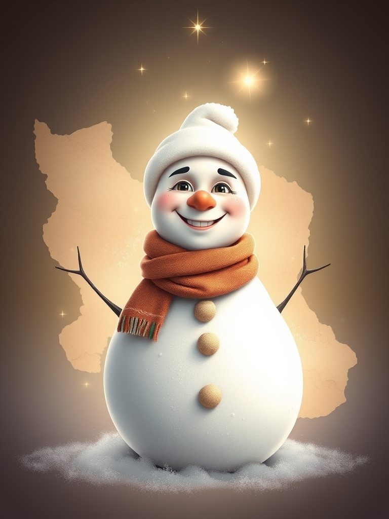 سلام. 
یک تصویر از رئیس جمهور ایران آقای مسعود پزشکیان به شکل آدم برفی خلق کن که در وسط نقشه ایران باشد و خندان باشد 
0