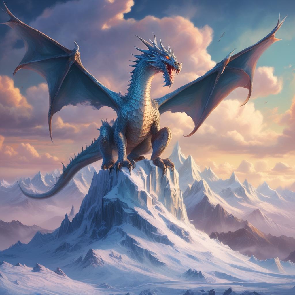 کوهی یخی و بلند با یک اژدهای یخی باابهت که بر قله نشسته است و به منظره یخزده مشرف است.1