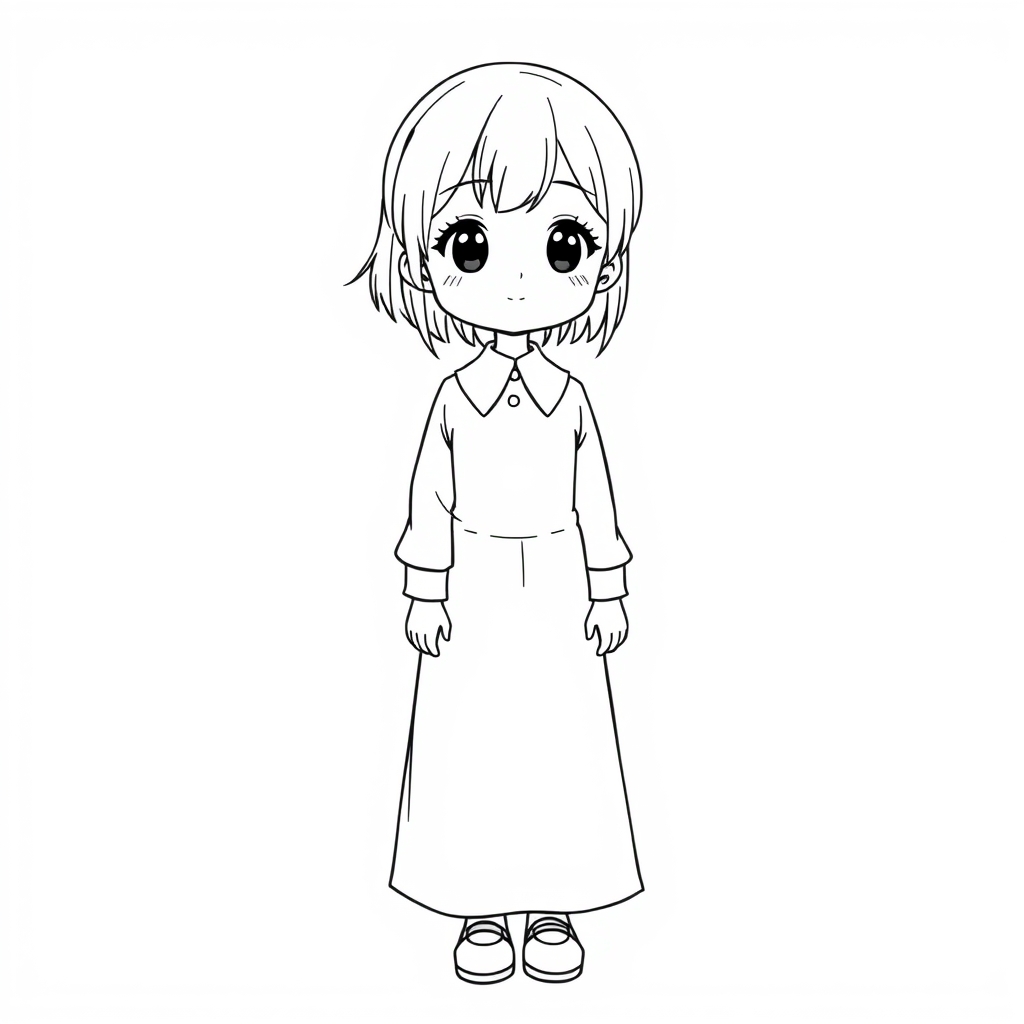 نقاشی قشنگ کیوت دختر مدرسه ای سیاه و سفید هنر خطی9