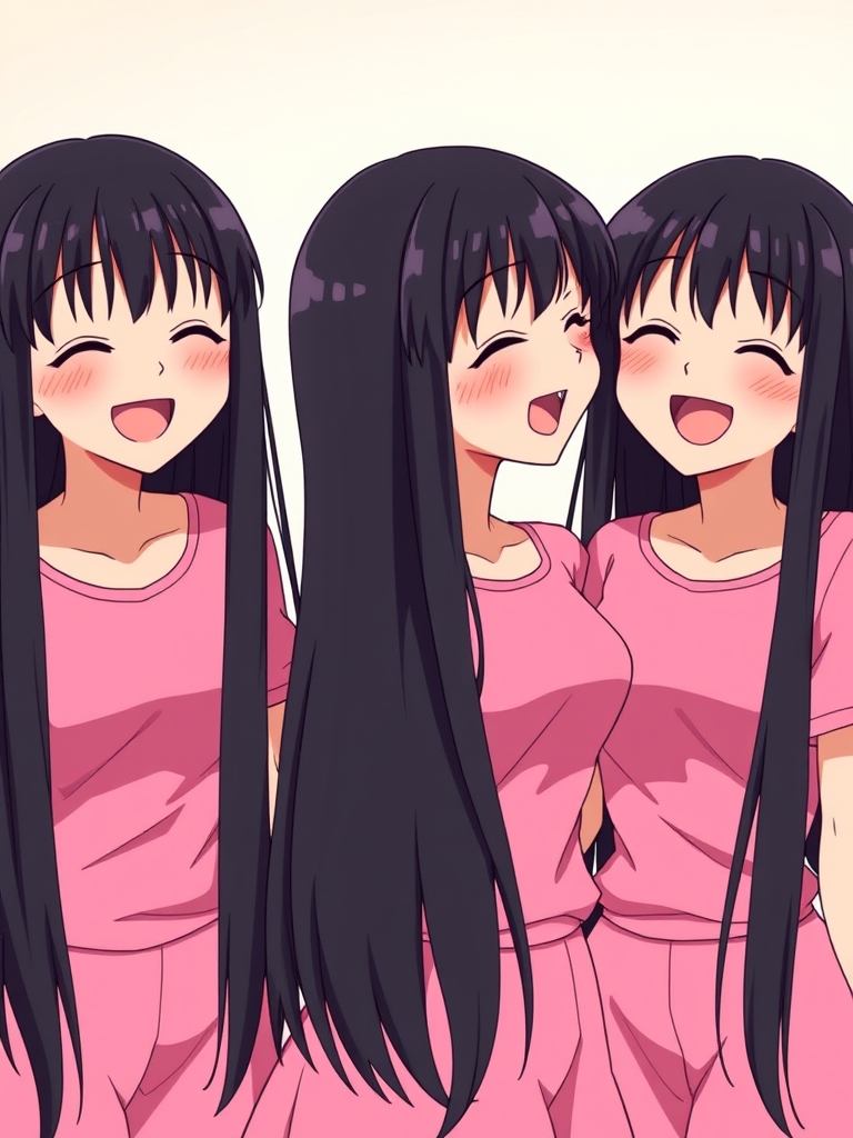 سه قلوها ، سه تا خواهر سه قلو که خیلی شبیه هم هستند و با هم می خندند و موهای خیلی بلند و مشکی دارند و لباس های صورتی دارند10