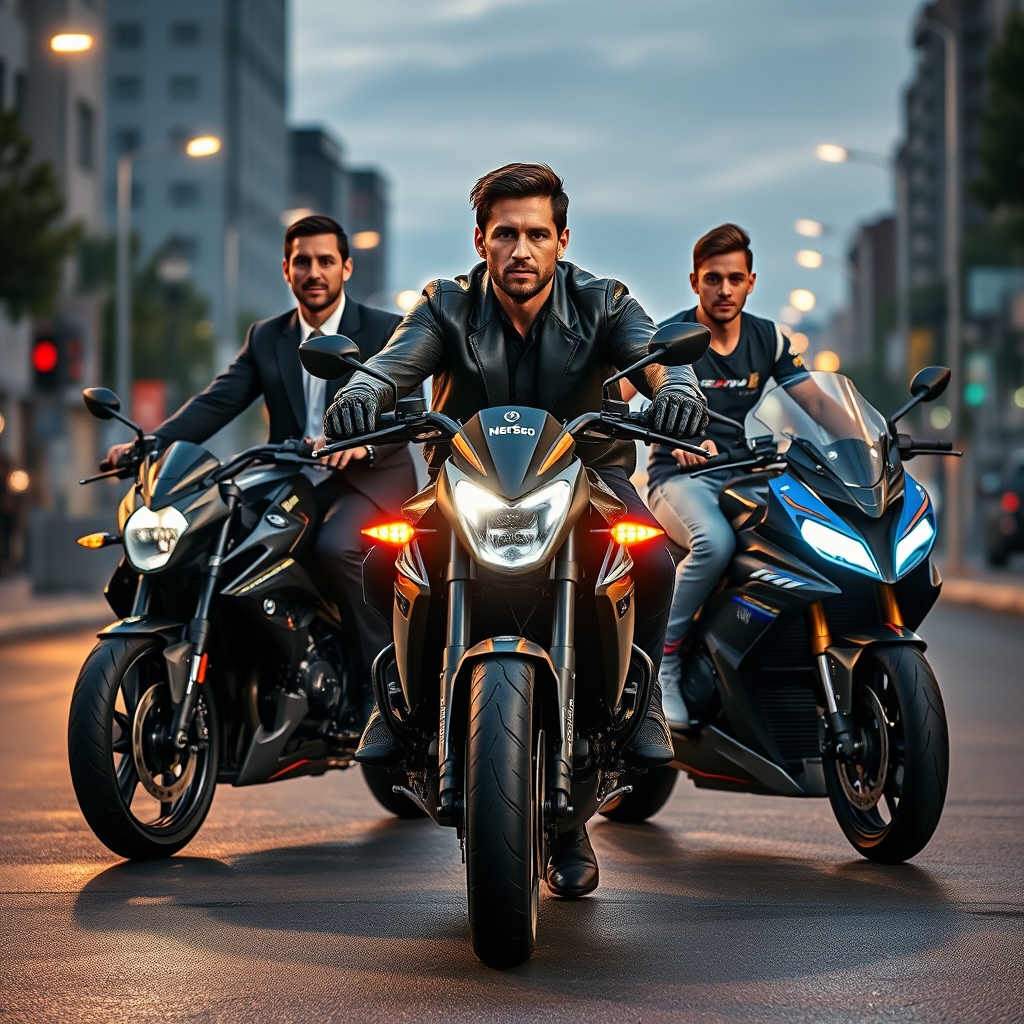 عکس رونالدو با کت شلوار و مسی با لباس چرم رونالدو سوار موتور بی ام وه و مسی سوار موتور دیوید سون و نیمار با لباس اسپرت سوار موتور سیکلت 13