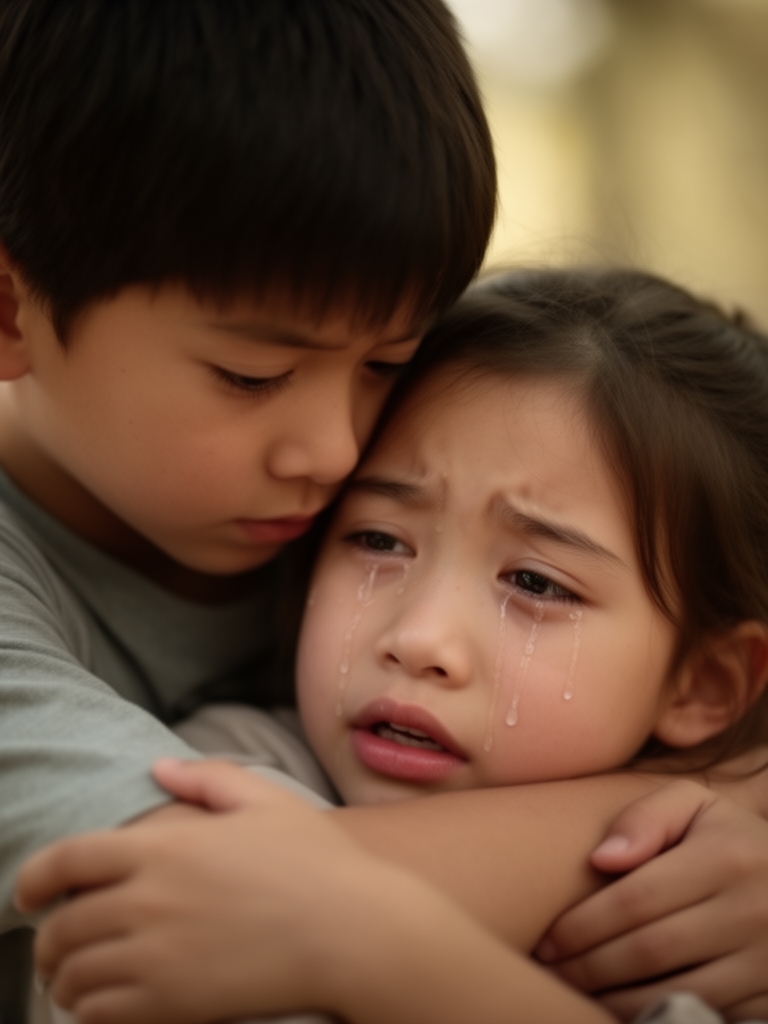 یک پسر که یک دختر جوان را بغل کرده و دختر گریه میکند2