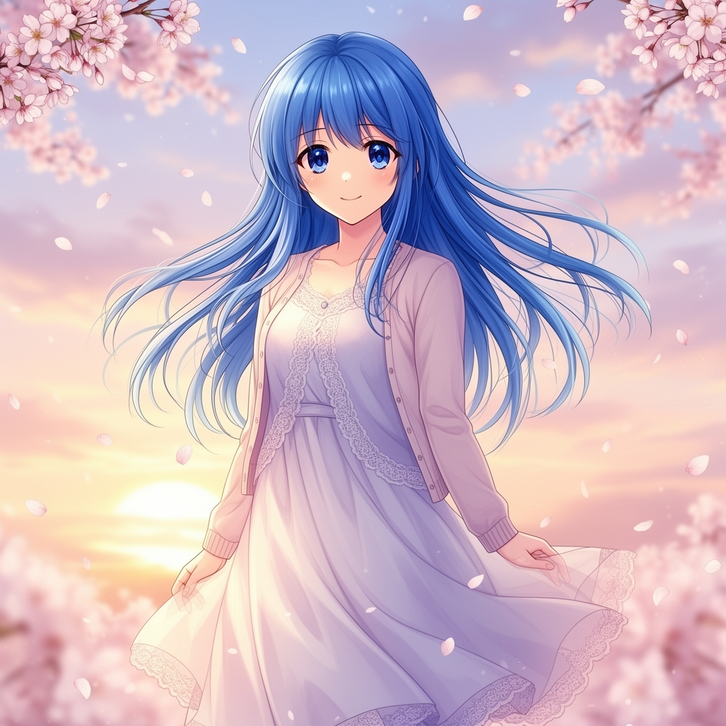 یه دختر انیمه ی بسیار بسیار بسیار زیبا با موهای آبی 0