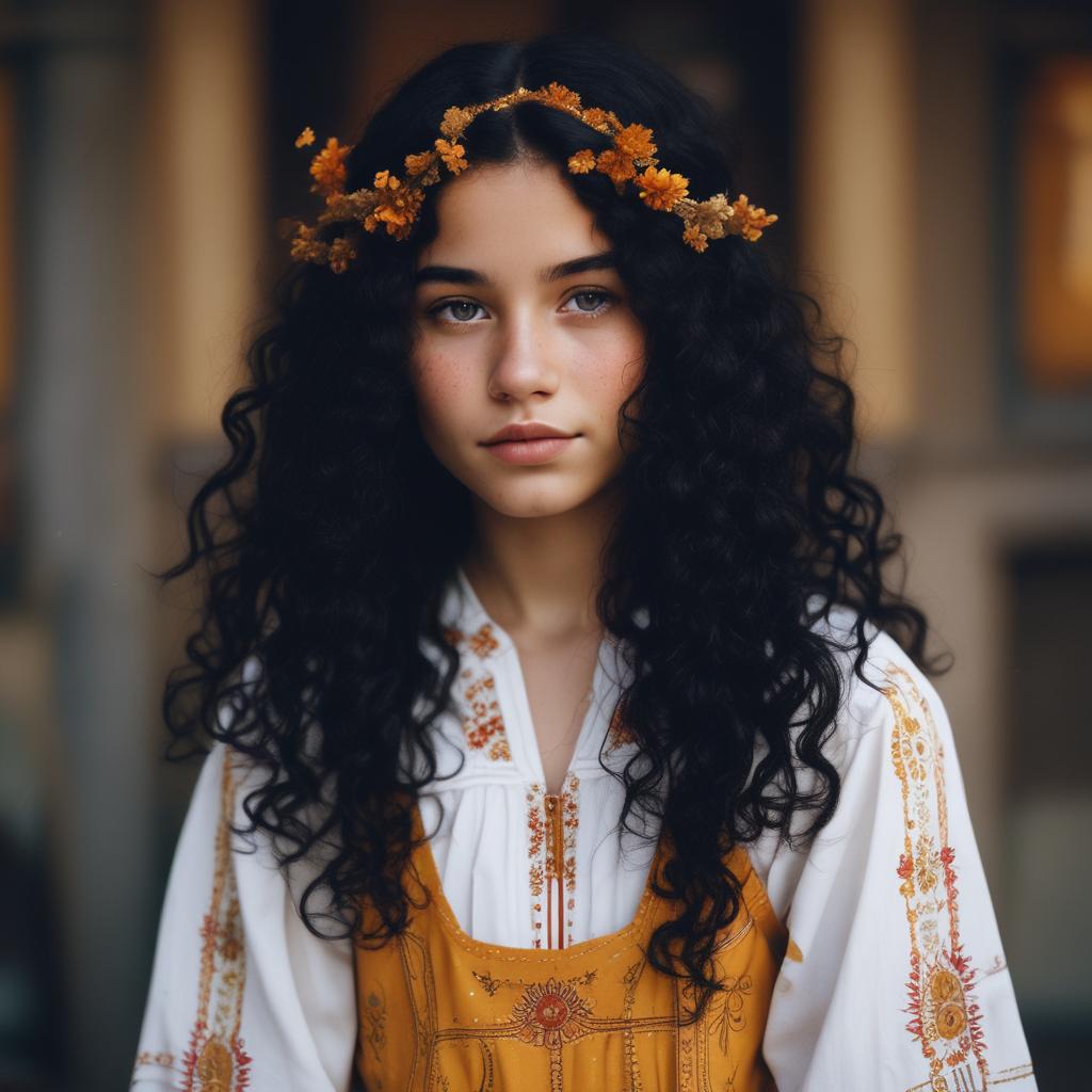 عکس دختر با موهای فر بلند  سیاه چشم عسلی با  لباس محلی  13