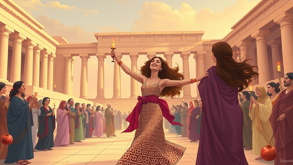 دختران زیبا درحال رقص با لبخندی جذاب و لباس های براق و مجلل 
در حیاط تخت جمشید تماشاچیان شمع و انار در دست دارند





14