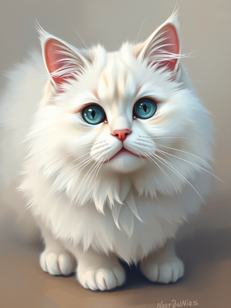 تصویر گربه چاق و ناز و پشمالو سفید با چشمانی آبی پست آمپرسیونیم 3