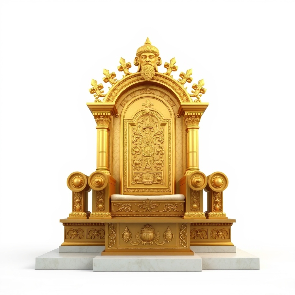 ابَر تختِ افسانه ای طلایی امپراتور افسانه ای کوروش کبیر باستان پس زمینه سفید از روبرو2