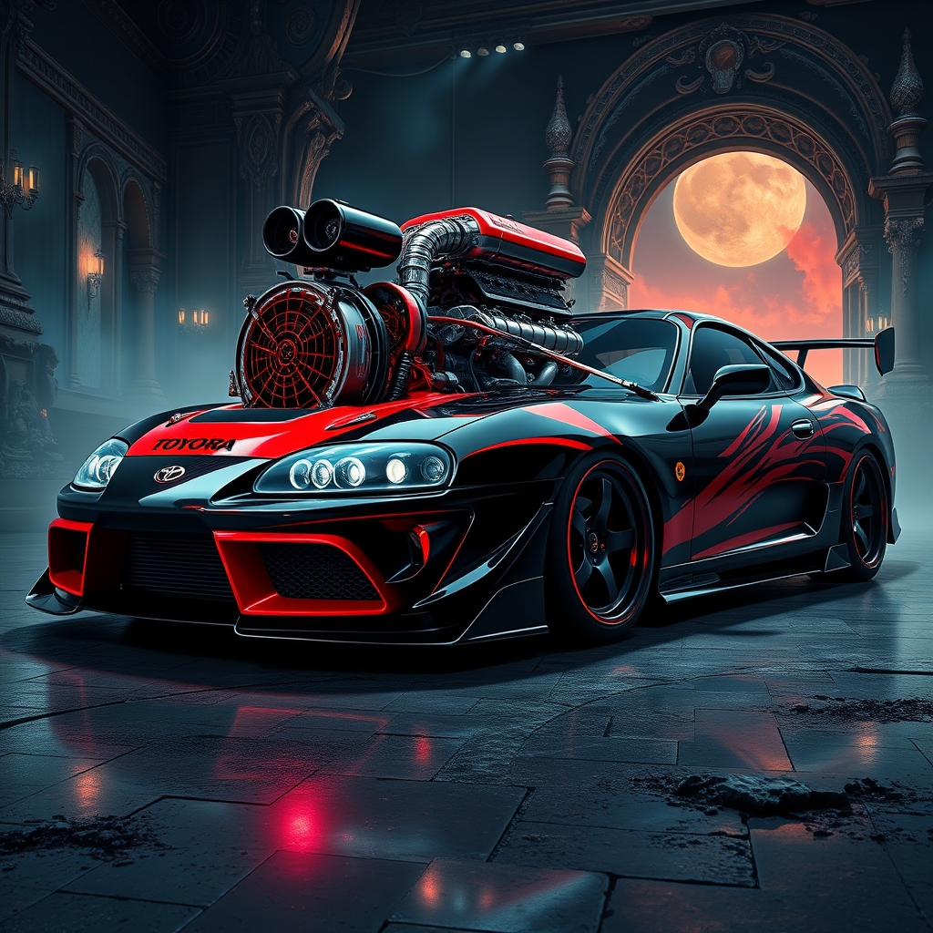 
یه تصویر زمینه ی ماشین تویوتا سوپرای مشکی و قرمز که خیلی تقویت شده و موتور از کاپوت زده بیرون 16