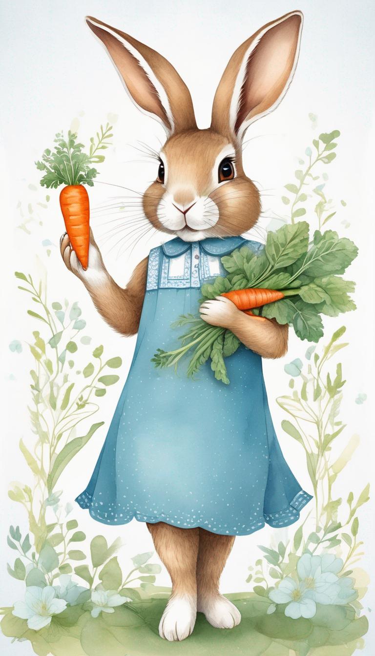 خرگوش بامزه که هویج در دست دارد با لباس ابی6