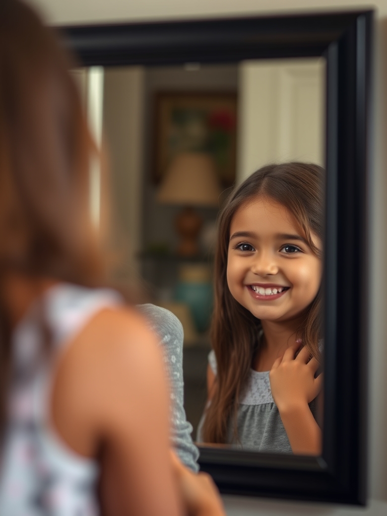 یک دختر خندون کنار ایینه1