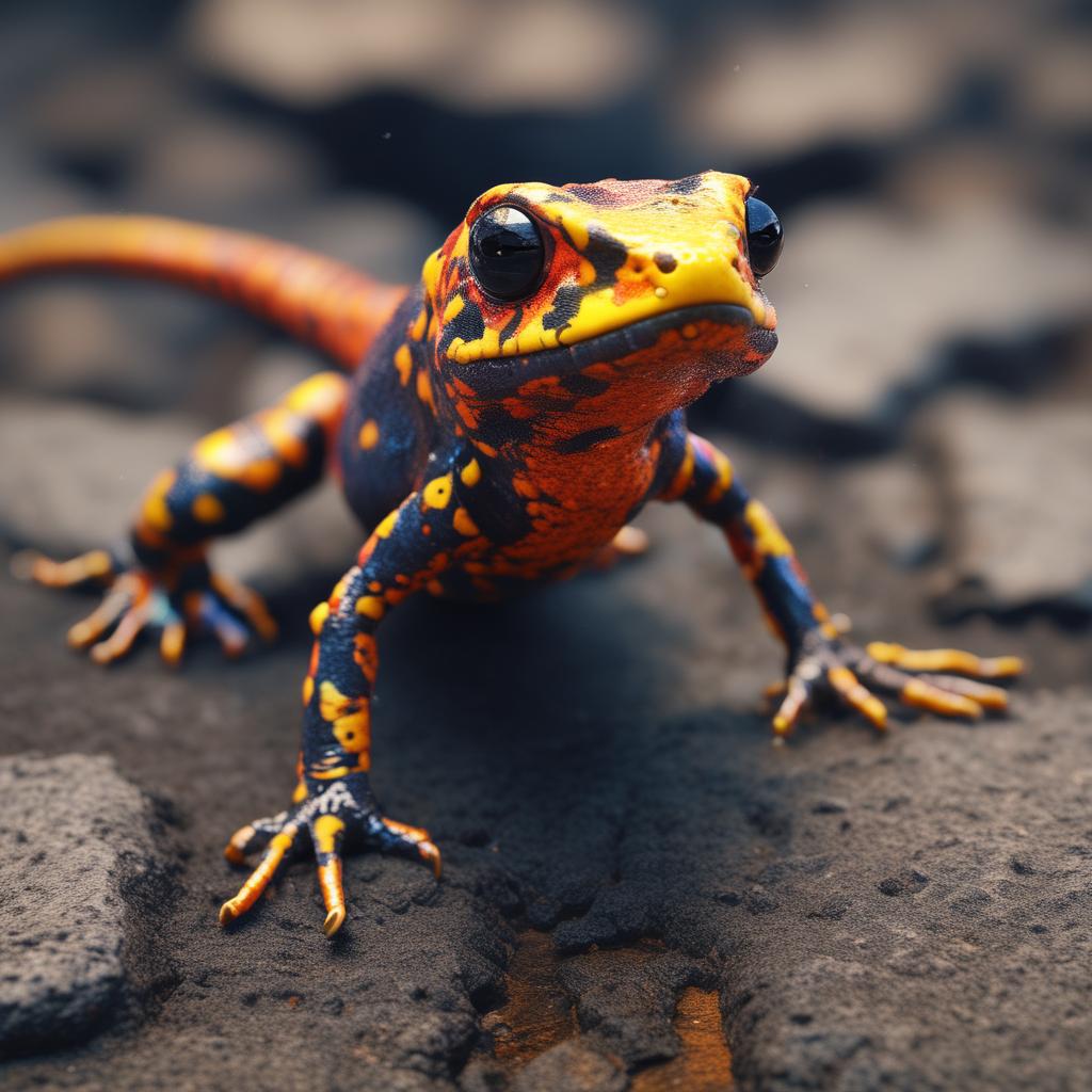 عکس یک مارمولک آتشین درحال راه رفتن روی گدازه 
نمای پایین17