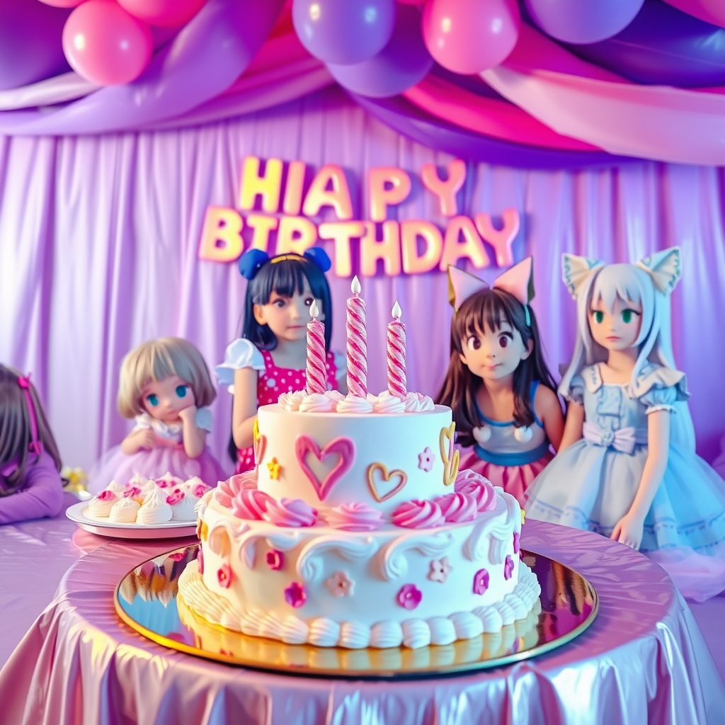 تولد بزرگ دخترانه با تم بنفش صورتی و آبی با کیک21