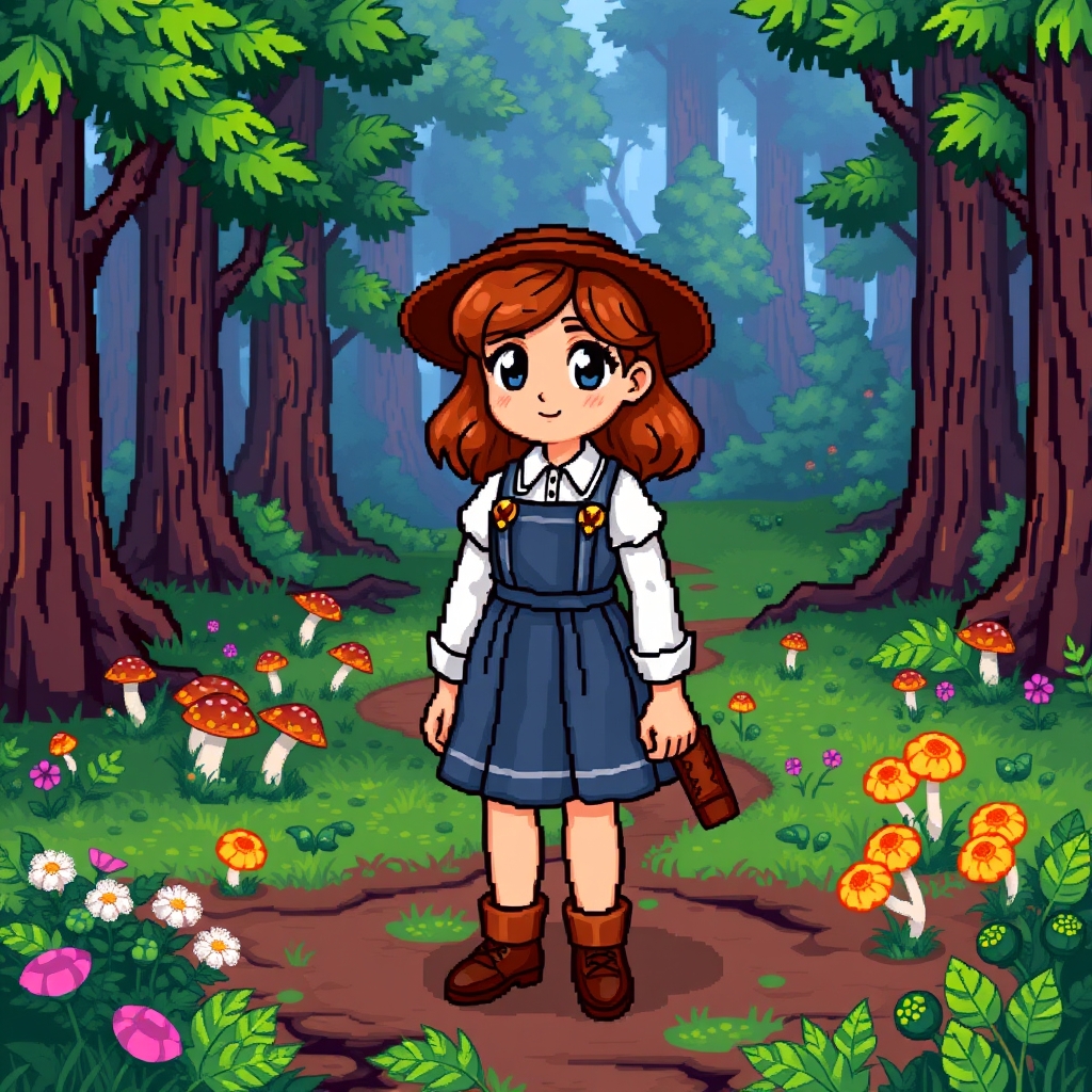 شخصیت ابیگیل در بازی استاردو ولی به سبک پیکسل آرت Abigail character in Stardew Valley in pixel art style3