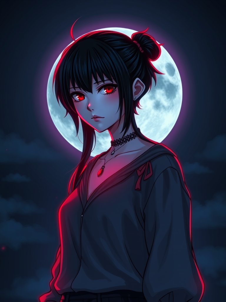 دختر خوناشام16 ساله ای با موهای سیاه که نوک موهایش قرمز است و همچنین چشمانش هم قرمز است و پوستی به سفیدی برف دارد این دختر از همه ی دخترهای هم سن و سالش زیباتر است و در یک شب تاریک که ماه بسیار زیبا در پشت سر اوست2