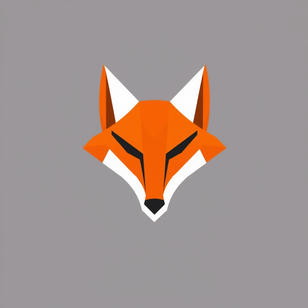 طراحی لوگوی وکتور مینیمال به شکل سر روباه که با اشکال هندسی و مثلثی ساخته شده، رنگ‌های نارنجی و سفید، پس‌زمینه تک‌رنگ.0