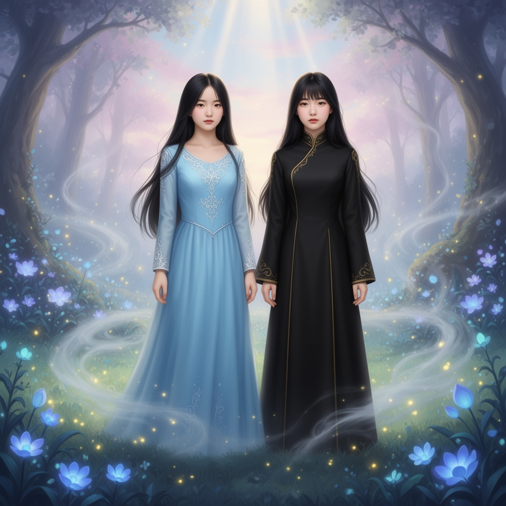 من و دوستم اگر دوتا دختر کره ایدر حال حاضر مو مشکی بودیم و لباس های دوستم ابی اسمانی و لباس های من مشکی باشد 2