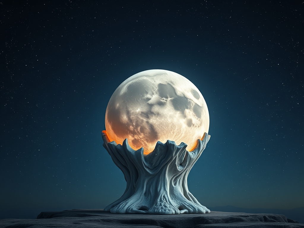 یک ساعت سورئال به شکل ماه ذوب‌شده، شناور در آسمان پرستاره.5