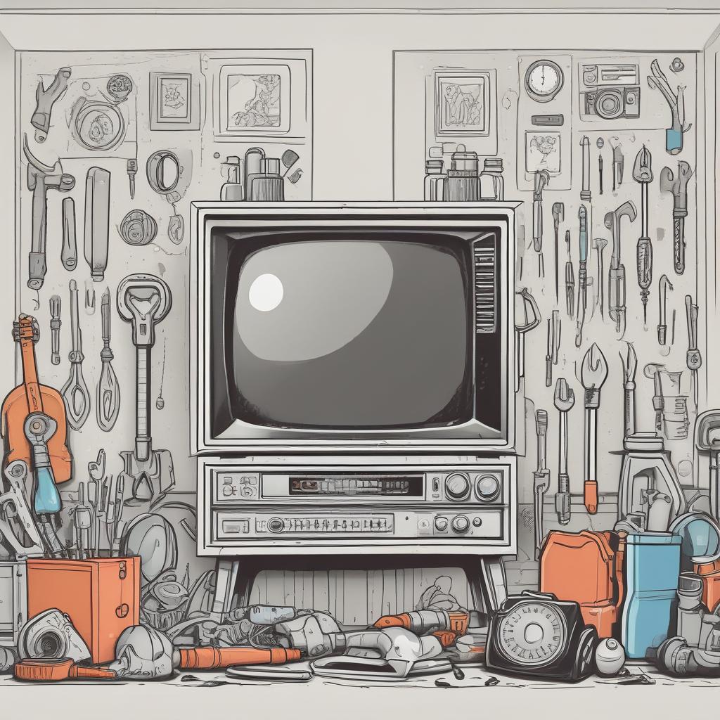 تلویزیونی خیالی که تصویر ابزار را در صفحه نمایش خود در یک فضای خالی نمایش میدهد7