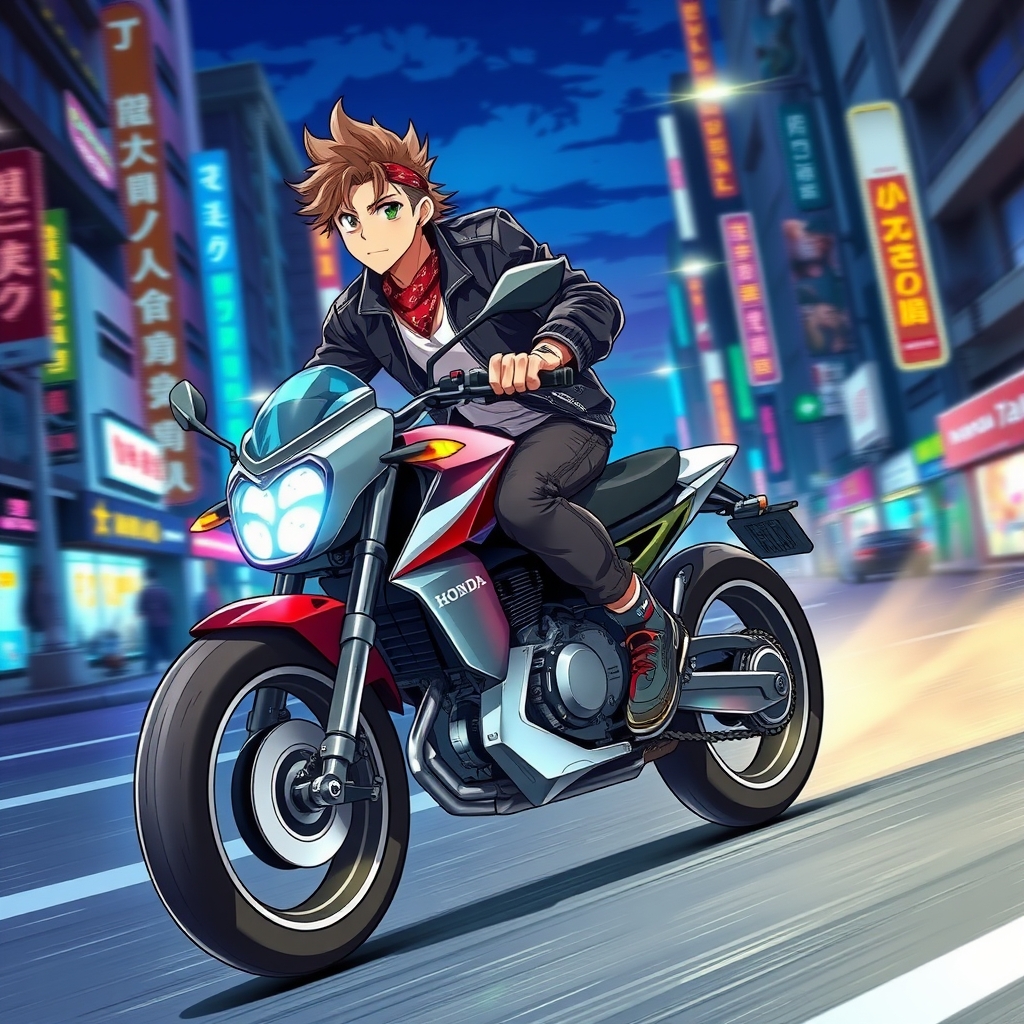 یک موتورسوار
با موتور تکچرخ می زند
باموتور هندا ۱۲۵
بدونکلاه کاسکت
موتورسوار تتو دارد
0