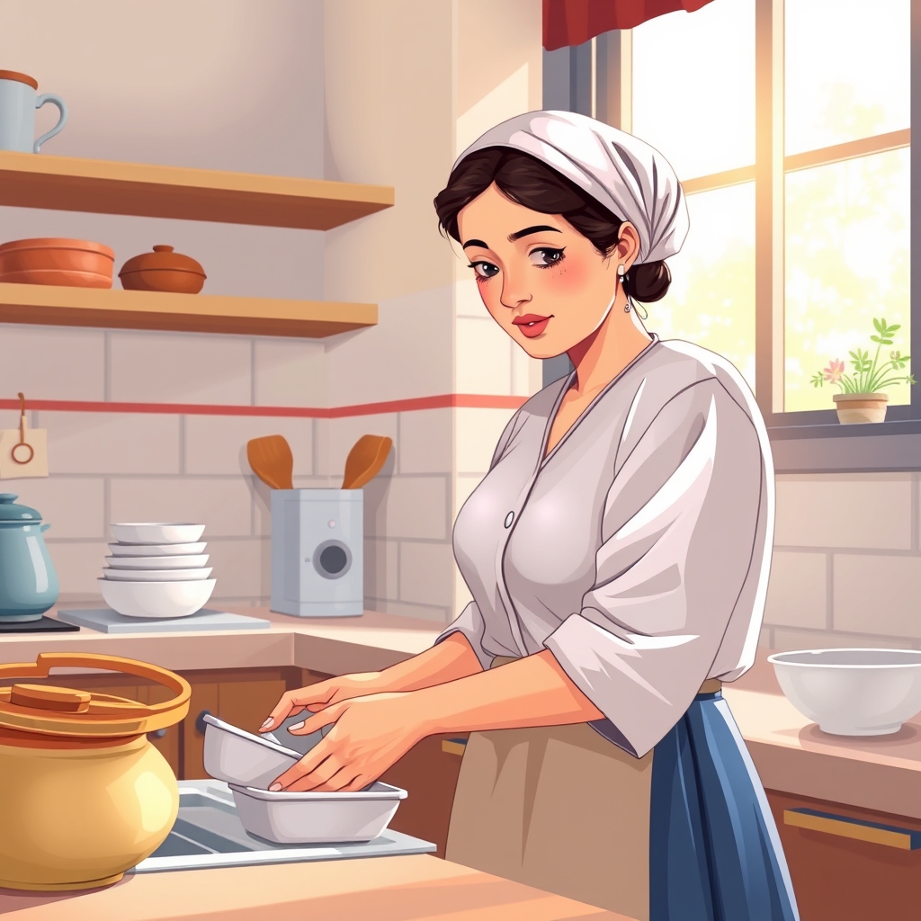 زنی در حال شستن ظرف4