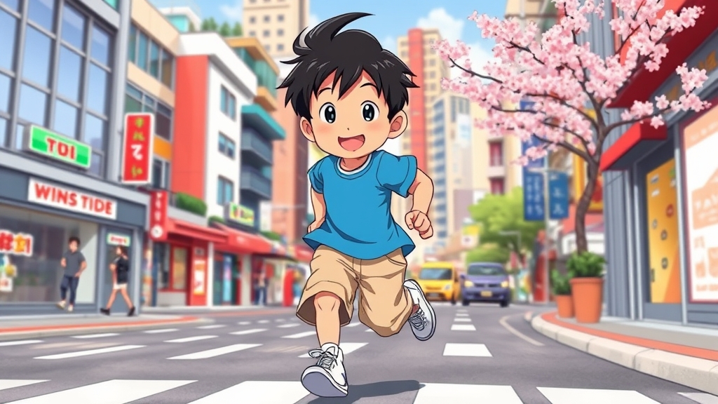 عکسی انیمشنی از پسر بچه ای می خوام که داخل خیابان در حال دویدن0