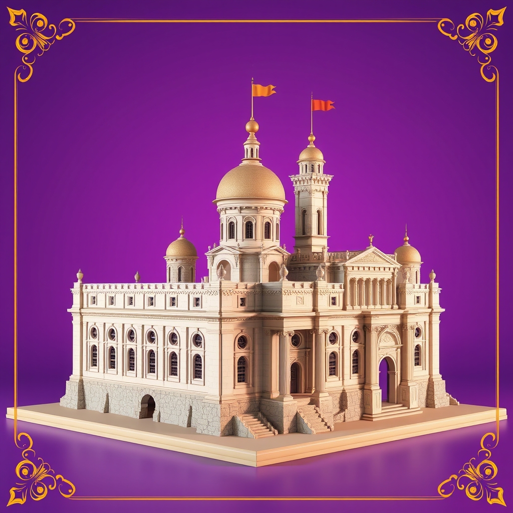 یک قلعه ی بزرگ رومی و پسزمینه بنفش و حاشیه طلایی بسیار زیبا1