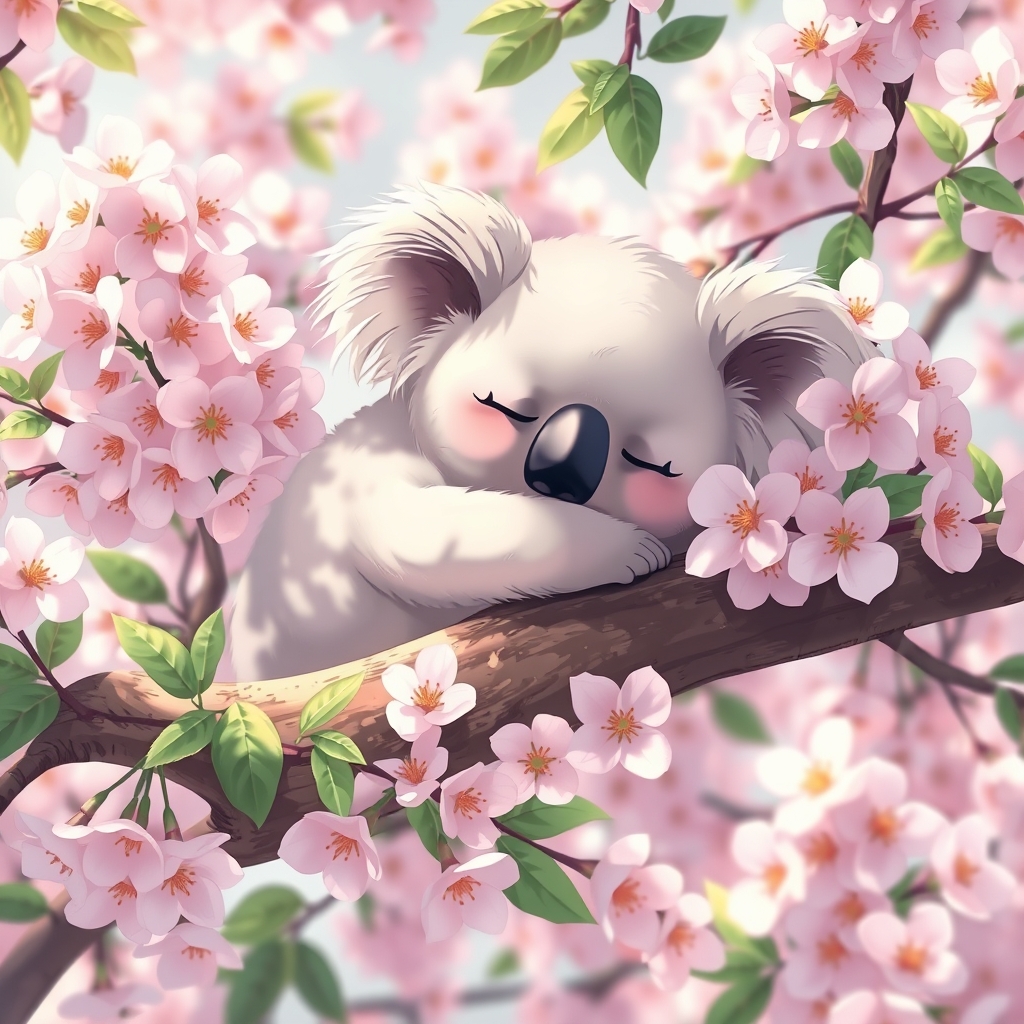 یک کوالای ناز که روز یک درخت پر ازرشکوفه خوابیده 3