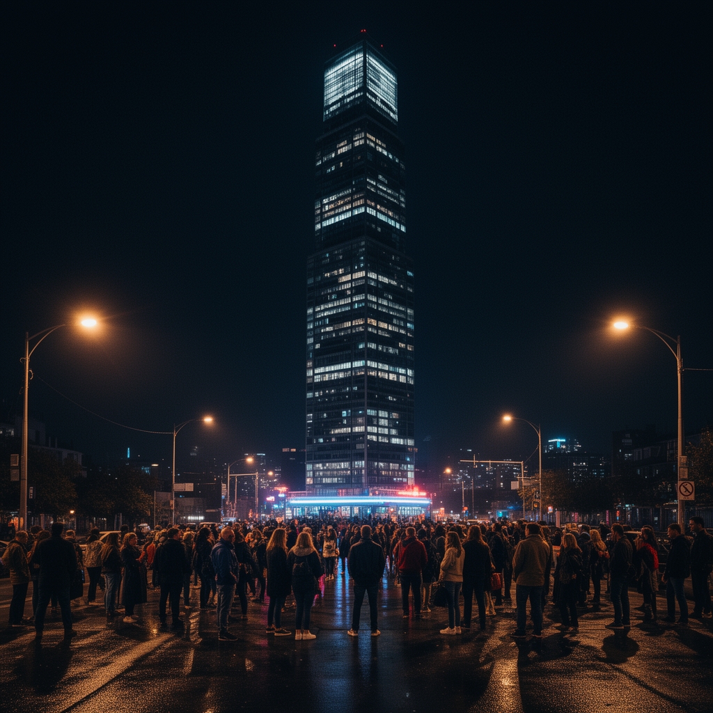 برج آسمان درشب مردم دور آن جمع شدند0