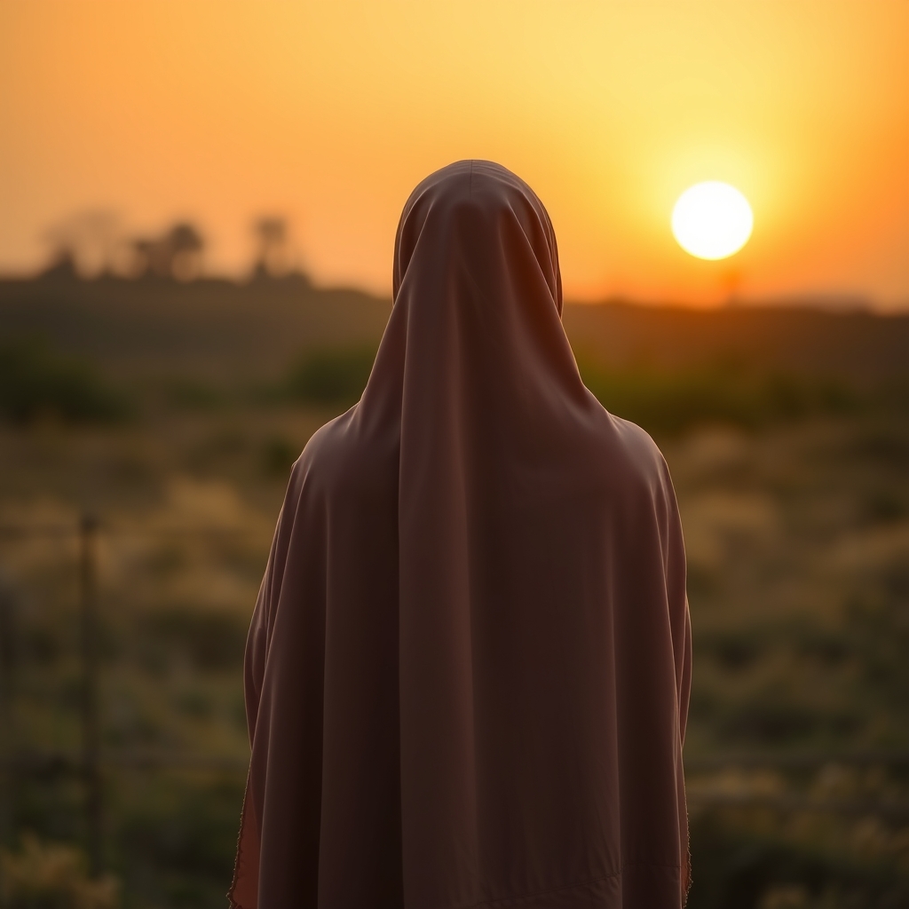 یه عکس از یه خانم چادری و محجبه از پشت سر در غروب خورشید2
