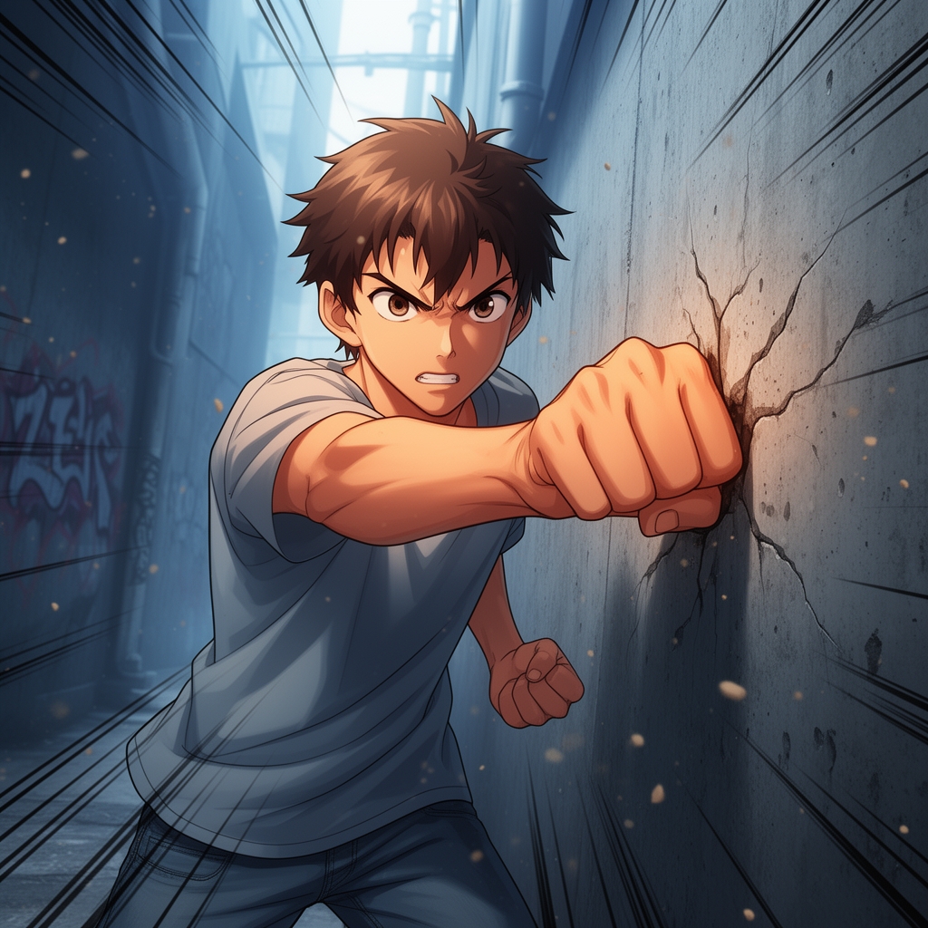 یک پسر زیبا که دارد در حالت خشمگین به دیوار مشت می زند1