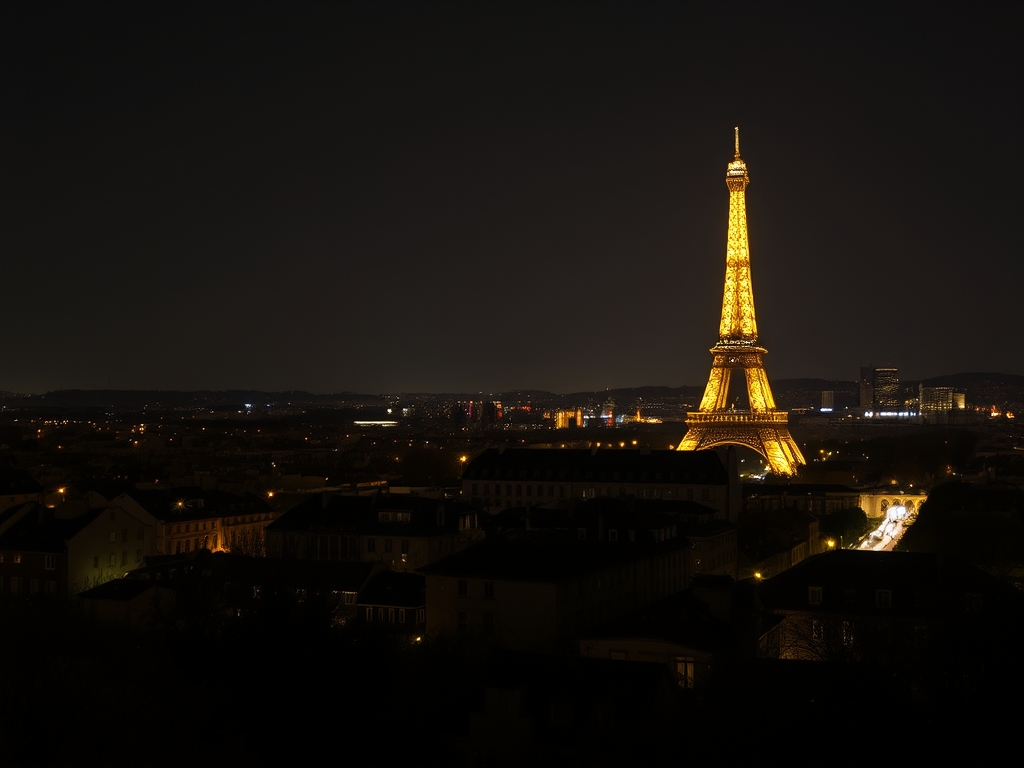برق خاموش کشور فرانسه در شب وقتی که برج قشنگ و زیبا نور طلایی و قشنگ خود را می اندازد8
