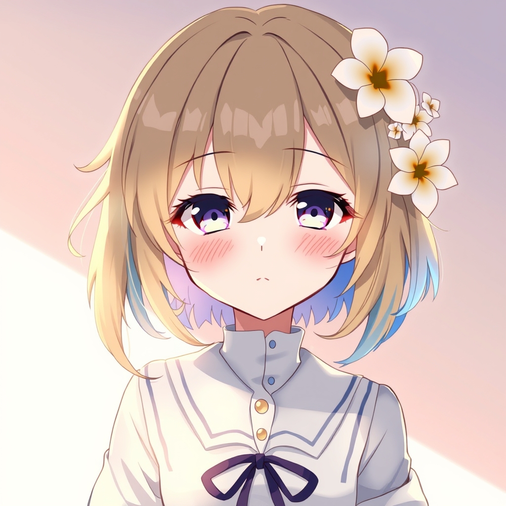 یک دختر با موهای طلایی و آبی و سفید وگل روی سر 4