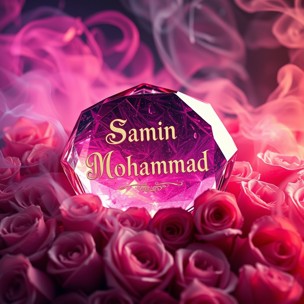 اسم ثمین و محمد روی سنگ قیمتی نوشته شده و پر از گل های رز.و دود رنگی لیلی مجنون5