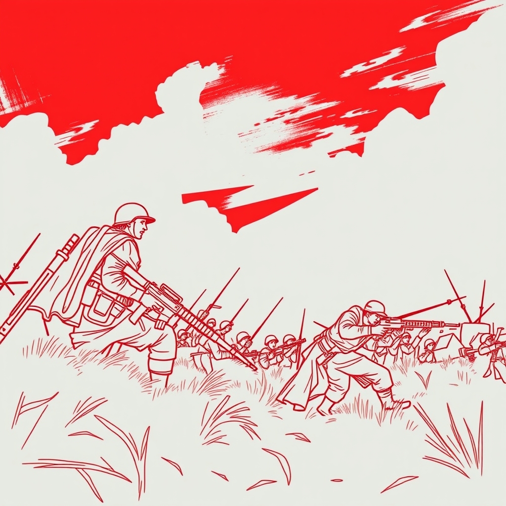 عکس دو سپاه در حال جنگ و آسمان قرمز2